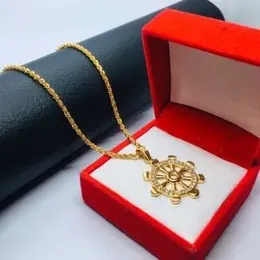 Gold Plated Soft Rope Chain With Dharmachakra with stone Pendant  For Women.
