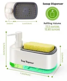 Kitchen / Bathroom Dish Soap Pump Dispenser with Sponge Holder