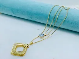 Stylish Gold-Plated Double-Layer Necklace with Square Pendant & Solitaire Crystal