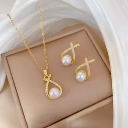 Luxury Imitation Pearl Water Drop Necklace and Earrings Set, Elegant Jewelry Gift for Women, Stylish Water Drop Necklace & Earrings for Women