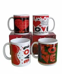 ceramic mugs with Valentine's Day-themed designs.