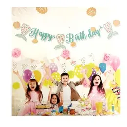 Mermaid Theme Happy Birthday Letter Banner for Birthday Decorations, Parties - Mermaid Theme