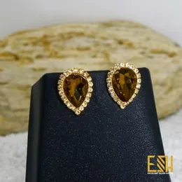 Gold-Plated Water Drop Theme Earrings with One Line Stone (Any Colour)