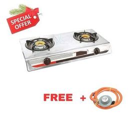 Two Burner Gas cooker with free gas regulator and hose set