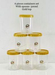6 pieces container set with spoons 500ml Gold Top