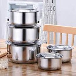 5 Pcs Cookware Bowl Set for stainless steel Stock Pot Food Container with Lid (14 - 30 cm)