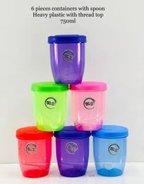 6 Pieces Container Set With Spoons Capacity 750ml High Quality (Multi Colour)