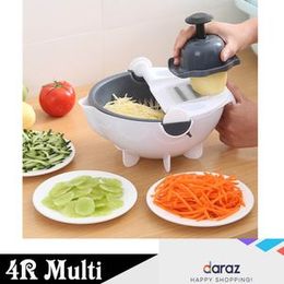 Magic Rotate 9 in 1 Vegetable Cutter with Drain Basket Manual Vegetable Slicer Draining Basket Multi-functional Kitchen Veggie Fruit Shredder Grater S