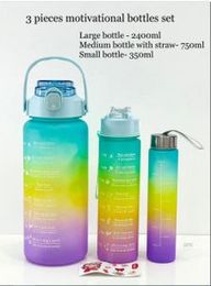 Water Bottle 3 Pcs Set with Motivational Time Marker with Straw, Leakproof BPA free Non-toxic Water Bottle for Office, Sports, Gym NOTE COLOR IS MULTI