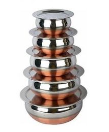 Steel Set of 5 Copper Bottom Stainless Steel Handi Set/Cookware Set with Lid