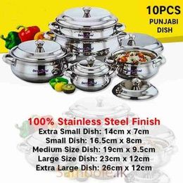 Punjabi Dish Stainless Steel Cooking Kitchen Pot 5 Pcs Set