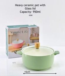 Heavy Ceramic pot with Glass Lid Capacity - 950 ml