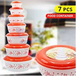 7 Piece Super Classic Rounded Plastic Food Container Set Foil Printed