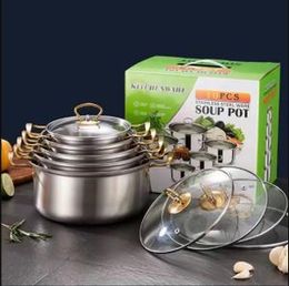 5Pcs Stainless Steel Cookware Set Casserole Stockpot Pot Hob With Glass Lids