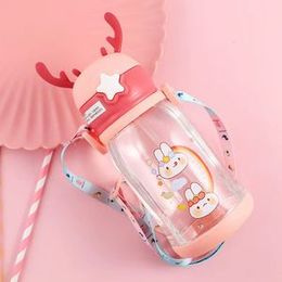 Water Bottles for Kids 600ML BPA Free Water Bottle with Straw Cartoon Bottles for Men with Time Marker Leak Proof Lid for Workout Use Hiking Keep You