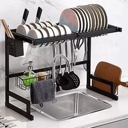 Dish Drying Rack Kitchen Stainless Steel Over The Sink Shelf Storage