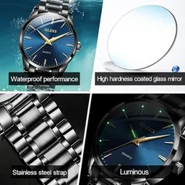 OLEVS Mens Watches Stainless Steel Wristwatch Luminous Analog Quartz Fashion Business Sport Watches for Men, Black,