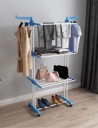 Clothes Drying Rack,3 Tier Rolling Dryer Clothes Hanger,Collapsible Garment Laundry Rack with Foldable Wings and Casters Indoor/Outdoor,Large Standing