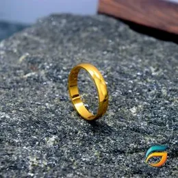 Gold Plated Wedding Plane Band Ring Stainless Steel Matte Ring Jewelry Couple Gift-Gold  Heavy Weight High Quality For Women.