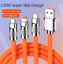 3-in-1 Zinc Alloy 120W Fast Charging Cable | Micro USB, Type-C & iPhone Lightning