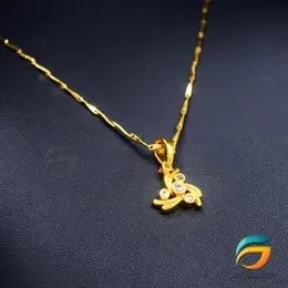 Gold Plated Guaranteed 18/24 inch 01mm V-Cut Chain with Small White Stone Pendant  Necklace for Women.