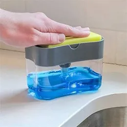 2 in one Special Soap Detergent Pump With FREE Sponge Kitchen Dish Wash Portable Dispenser