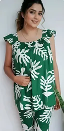 PIJAMA Suit ,Green white Viscose Material Night Dress for Homely women's (CODE BC22)