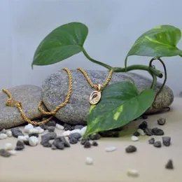 Gold plated Elegant 2mm rope chain with oval stone pendant.