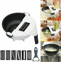 9 in 1 multifunction vegetable cutter drier slicer grater rotated vegetable fruits shredder grater with  kitchen drain basket