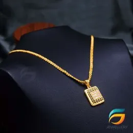 Gold Plated Chain 02mm Bismark Chain Guaranteed 18/24 inch Chain with Box Pendant With White Stone Necklace for Ladies & Girl-60cm