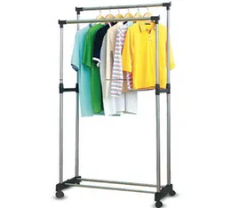Portable Adjustable Cloth Hanger Floor Type Clothes Hanging and Drying Stand Stainless Steel Single or Double Pole