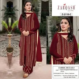 Zarqash Shalwar Kameez – Maroon – Faux Georgette Embroidered with Nazneen Dupatta