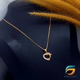 Gold Plated Guaranteed 18/24 inch 01mm Box Chain with Heart Dolphin Pendant Necklace for Ladies-60cm