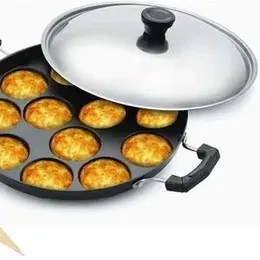 Appam Pan With Lid 12 Non Stick Scoops Appam Maker,Patra Paniyaram Pan, Appackara ,Kuzhi Paniyaram, Appam Pan With Lid 12 Non Stick Scoops Appam Maker