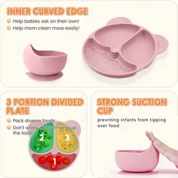 Baby Safe Sucker Silicone Dining Plate Solid Cute Cartoon Children Dishes Suction Toddle Training Tableware Kids Feeding Bowls