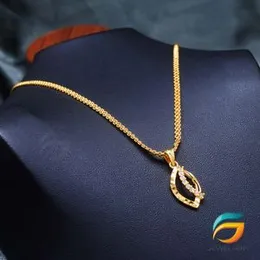 Gold Plated Chain With Pendant 18/24 inch 02MM Bismark Chain with Leaf Pendant Necklace for Ladies & Girl.