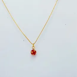 Gold Plated 1mm Box Chain With Round Red Stone Pendant For Women.