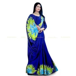 Blue with Green, Cyan and Light Green Satin Batik Saree