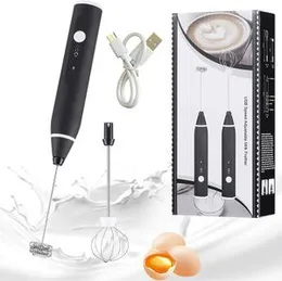 Milk Frother Handheld, Rechargeable Electric Foam Maker for Coffee, 3 Speeds Mini Milk Foamer Drink Mixer with 2 Whisks