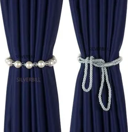 SILVERBILL Curtain Tiebacks Curtain Rope Crystal and Pearl Beaded Curtain Holders Decorative 2 Pair (Set of 4) Drape Tie Backs Holdback Holder for Hom