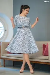 womens short frock Linen material  free leather belt