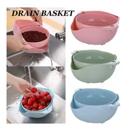 Creative Multifunctional Draining Basket Double Kitchen Fruit And Vegetable Round Plastic