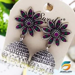 Black Silver Plated Jimikki Earrings Flower Design With Multi Stone For Women.