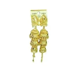 Gold Plated Jimikki Earrings Traditional Gold Jhumkas Design Real Gold Pattern Three Step Jhumkas With Gold Chain for Wedding - Stylish Three step Jim