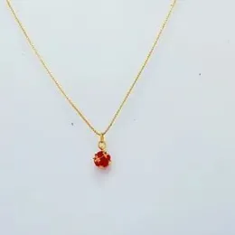 Gold Plated 1mm Box Chain With Round Red Stone Pendant For Women.