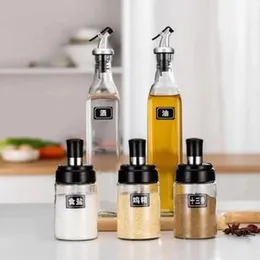 5pc set Glass oil bottle and seasoning bottle with lid kitchen gadgets.