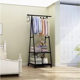 Floor Standing Coat Rack Metal Coat Rail Versatile Corner Coat Tree with 1 Hanging Rail and 2-layer Storage Shelf Entryway Furniture Easy Assembly