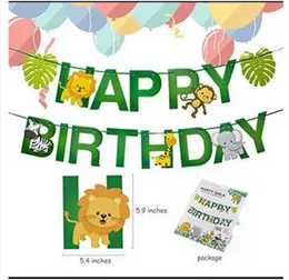 Safari Animal Jungle Theme Happy Birthday Banner for Party Decorations - Green Zoo Animal Theme