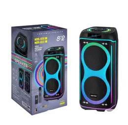 NDR-822 Dual 8″ Wireless Bluetooth Karaoke Speaker with RGB LED Lights & Wireless Mic