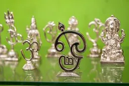 Om Murugan Vel Silver Statue | Divine Silver-Coated Vel with Om Symbol | Spiritual Decor for Pooja & Gift